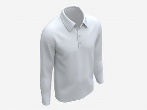 Long Sleeve Polo Shirt for Men Mockup 01 White 3D मॉडल