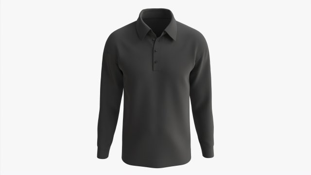 Long Sleeve Polo Shirt for Men Mockup 02 Black 3D Model .c4d .max .obj .3ds .fbx .stl .blend 
