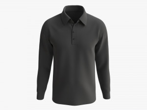 Long Sleeve Polo Shirt for Men Mockup 02 Black 3D Model