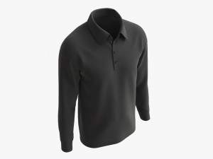 Long Sleeve Polo Shirt for Men Mockup 02 Black 3D Model