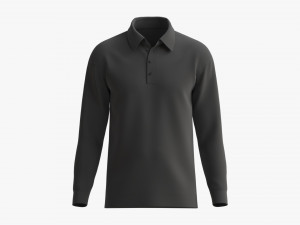 Long Sleeve Polo Shirt for Men Mockup 02 Black 3D Model