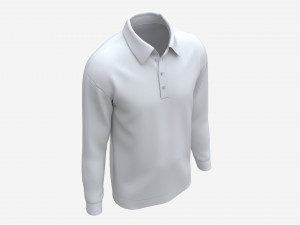 Long Sleeve Polo Shirt for Men Mockup 02 White 3D Model