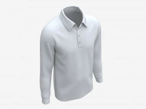 Long Sleeve Polo Shirt for Men Mockup 02 White 3D Model