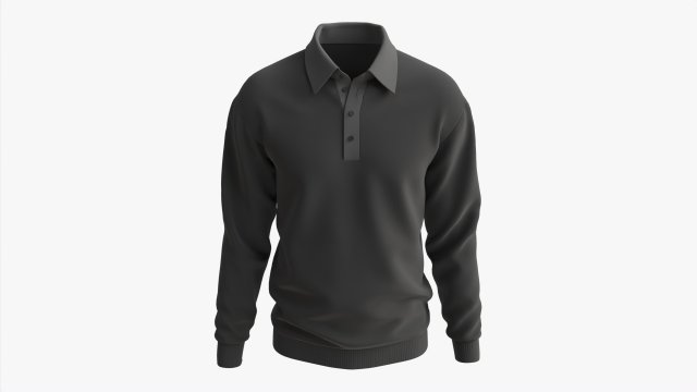 Long Sleeve Polo Shirt for Men Mockup 03 Black 3D Model .c4d .max .obj .3ds .fbx .stl .blend 