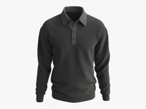 Мужская рубашка поло с длинным рукавом Mockup 03 Black 3D Модель