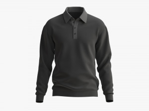 Long Sleeve Polo Shirt for Men Mockup 03 Black 3D Model