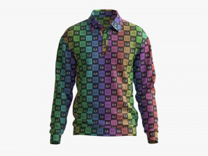 Long Sleeve Polo Shirt for Men Mockup 03 Black 3D Model