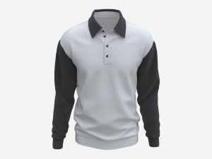 Long Sleeve Polo Shirt for Men Mockup 03 Black White 3D Model