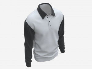 Long Sleeve Polo Shirt for Men Mockup 03 Black White 3D Model