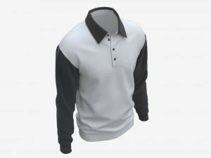 Long Sleeve Polo Shirt for Men Mockup 03 Black White 3D Model