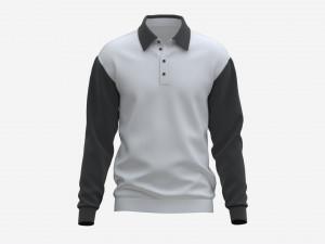 Long Sleeve Polo Shirt for Men Mockup 03 Black White 3D Model