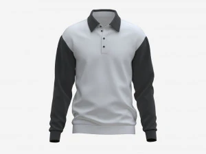 Long Sleeve Polo Shirt for Men Mockup 03 Black White 3D Model