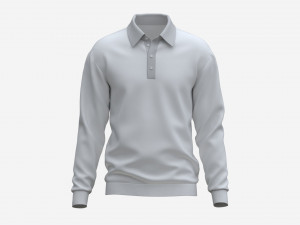 Long Sleeve Polo Shirt for Men Mockup 03 White 3D Модель