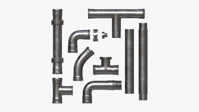 Metal Pipes with Fittings Set 3D मॉडल .c4d .max .obj .3ds .fbx .stl .blend 