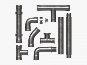 Metal Pipes with Fittings Set 3Dモデル