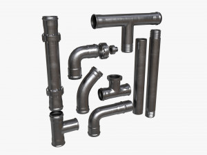Metal Pipes with Fittings Set 3D मॉडल