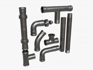 Metal Pipes with Fittings Set 3D Model