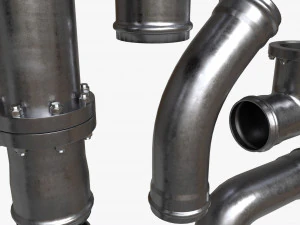 Metal Pipes with Fittings Set 3D Model