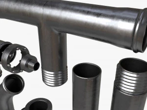 Metal Pipes with Fittings Set 3D Model