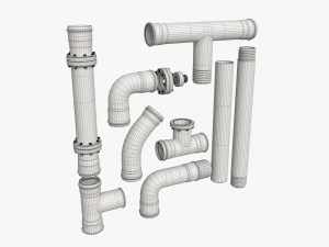 Metal Pipes with Fittings Set 3D Model