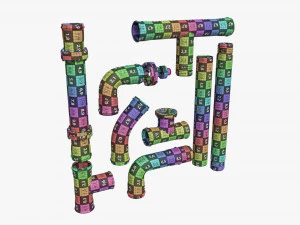 Metal Pipes with Fittings Set 3D Model
