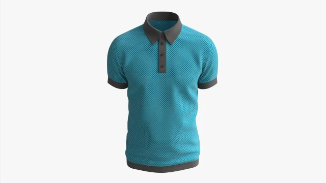 Męska koszulka polo z kr&oacute;tkim rękawem Mockup 02 Niebieska Model 3D .c4d .max .obj .3ds .fbx .stl .blend 
