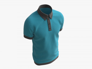 Short Sleeve Polo Shirt for Men Mockup 02 Blue 3D Model