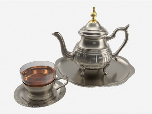Silver Teapot and Cup with Tea 3D Model