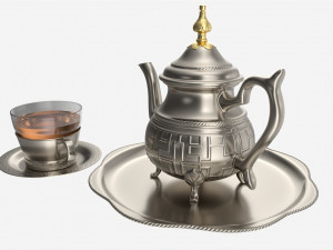 Silver Teapot and Cup with Tea Modelo 3D