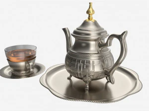 Silver Teapot and Cup with Tea 3D Model