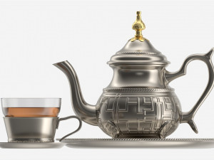 Silver Teapot and Cup with Tea Modelo 3D