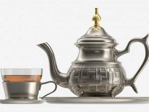 Silver Teapot and Cup with Tea 3D Model