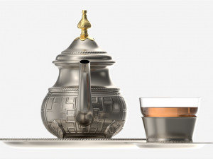 Silver Teapot and Cup with Tea Modelo 3D