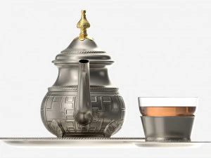 Silver Teapot and Cup with Tea 3D Model