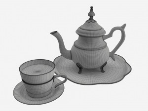 Silver Teapot and Cup with Tea Modelo 3D