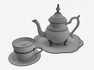 Silver Teapot and Cup with Tea 3D Model