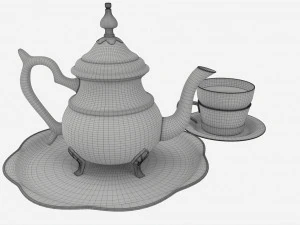 Silver Teapot and Cup with Tea 3D Model