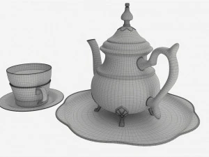 Silver Teapot and Cup with Tea 3D Model