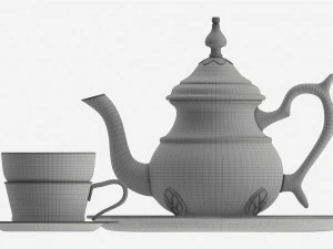 Silver Teapot and Cup with Tea 3D Model