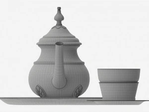 Silver Teapot and Cup with Tea 3D Model