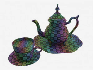 Silver Teapot and Cup with Tea 3D Model