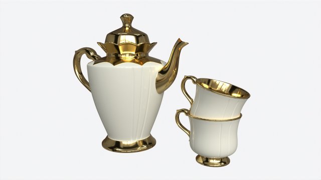 Teapot and Cups 3D Model .c4d .max .obj .3ds .fbx .stl .blend 