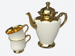 Teapot and Cups 3D Model