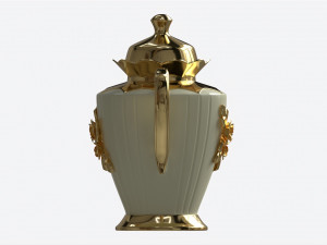 Teapot and Cups Decorated with Golden Flowers 3D Modell
