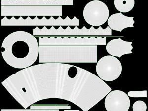 Tetera y tazas decoradas con flores doradas. Modelo 3D