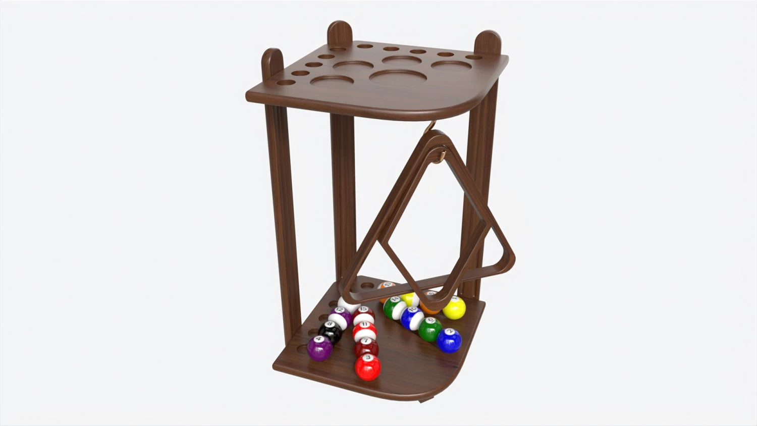 Billiard 10 Cue Corner Floor Rack Dark 3D Model .c4d .max .obj .3ds .fbx .stl .blend