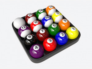 Billiard Pool Ball Set with Tray 3D मॉडल