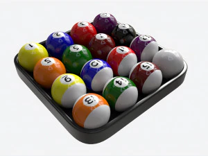 Billiard Pool Ball Set with Tray 3D Model