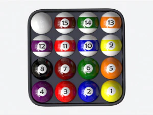 Billiard Pool Ball Set with Tray 3D Model