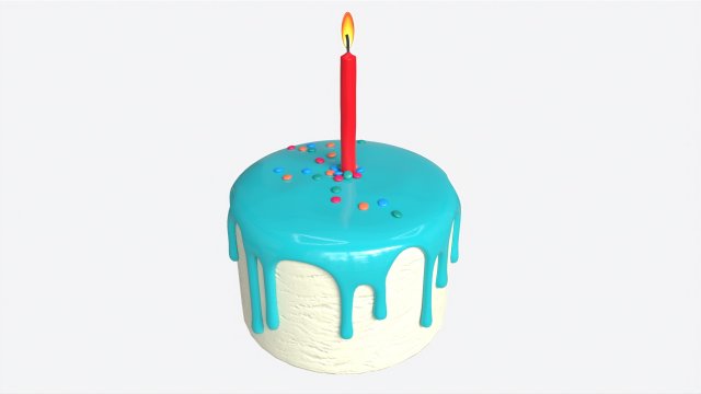 Birthday Cake With One Candle 3D Model .c4d .max .obj .3ds .fbx .stl .blend 